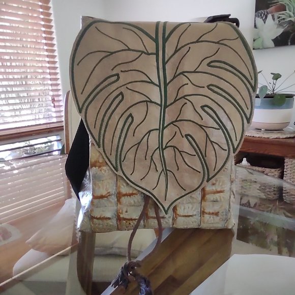 Monstera Leaf Leather Convertible Backpack - Picture 1 of 16